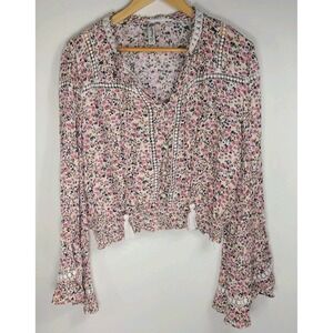 American Rag Womens Floral Boho Peasant Blouse – Flair Sleeve XL Cropped EUC